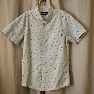 Molokai Surf Co Men's Light Gray Palm Print  Summer Shirt Mens Medium